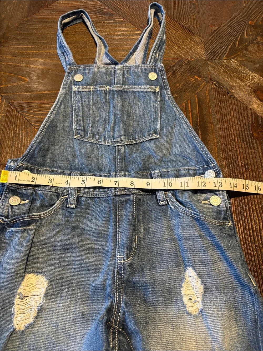 Old Navy Distressed Denim Short Overalls - Light Blue